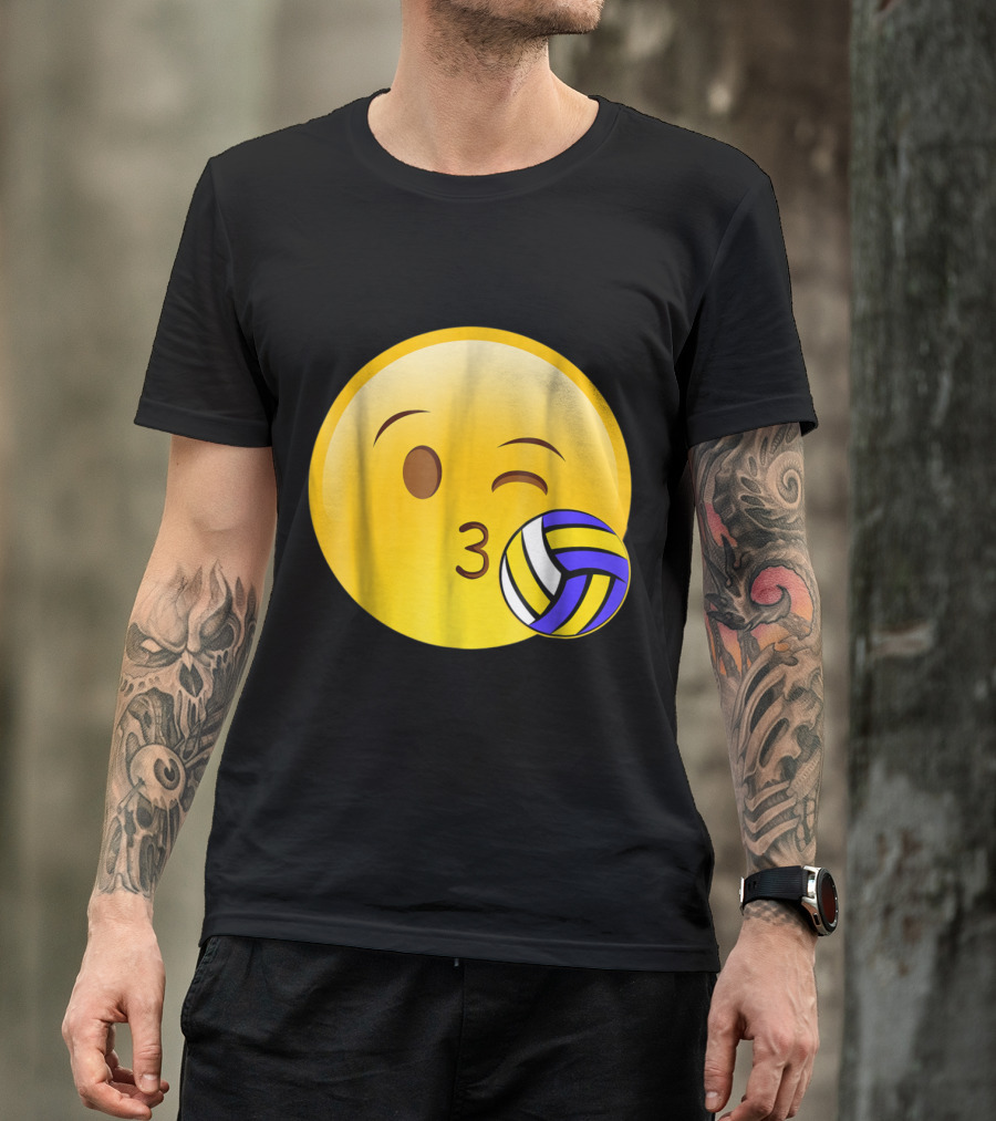 Winking Emoji Kiss With Volleyball Funny Cute Sport T-Shirt