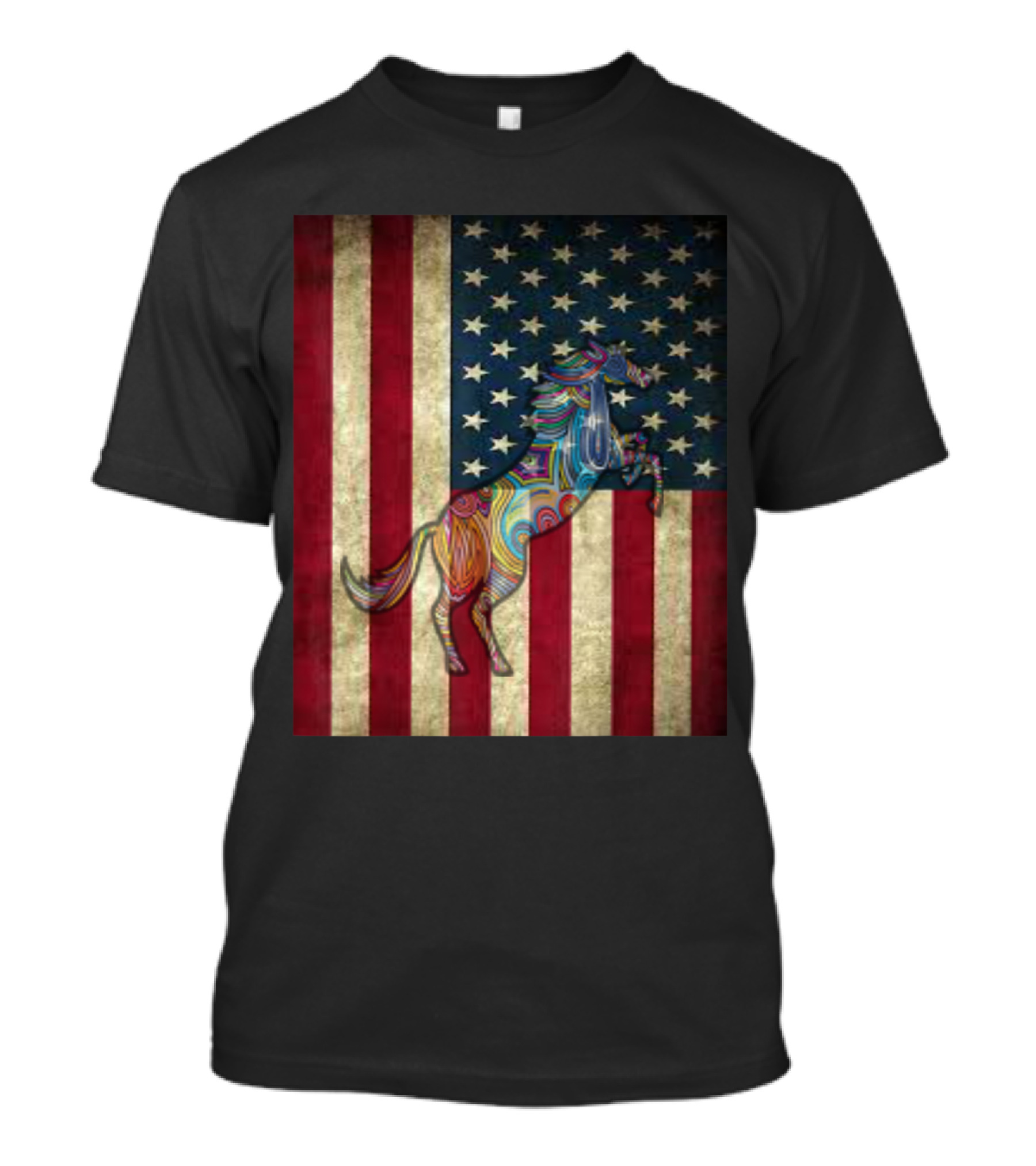 Vintage American Flag With Psychedelic Horse T-Shirt