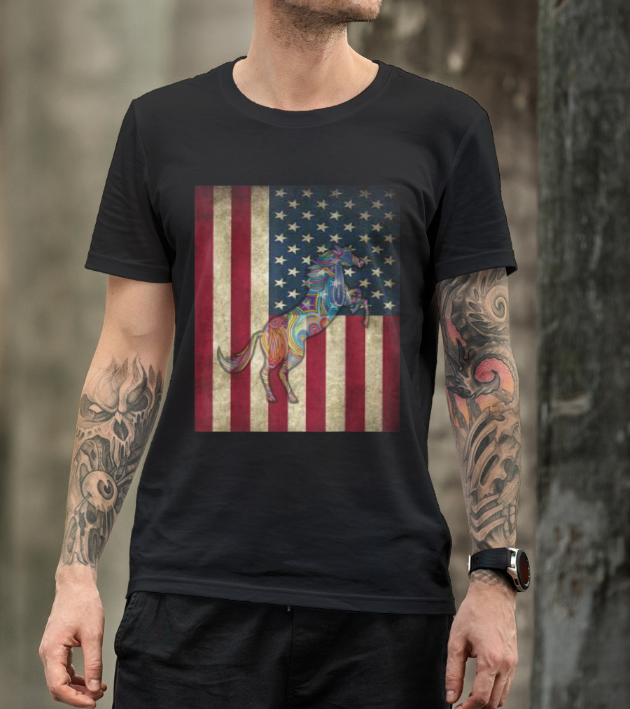 Vintage American Flag With Psychedelic Horse T-Shirt