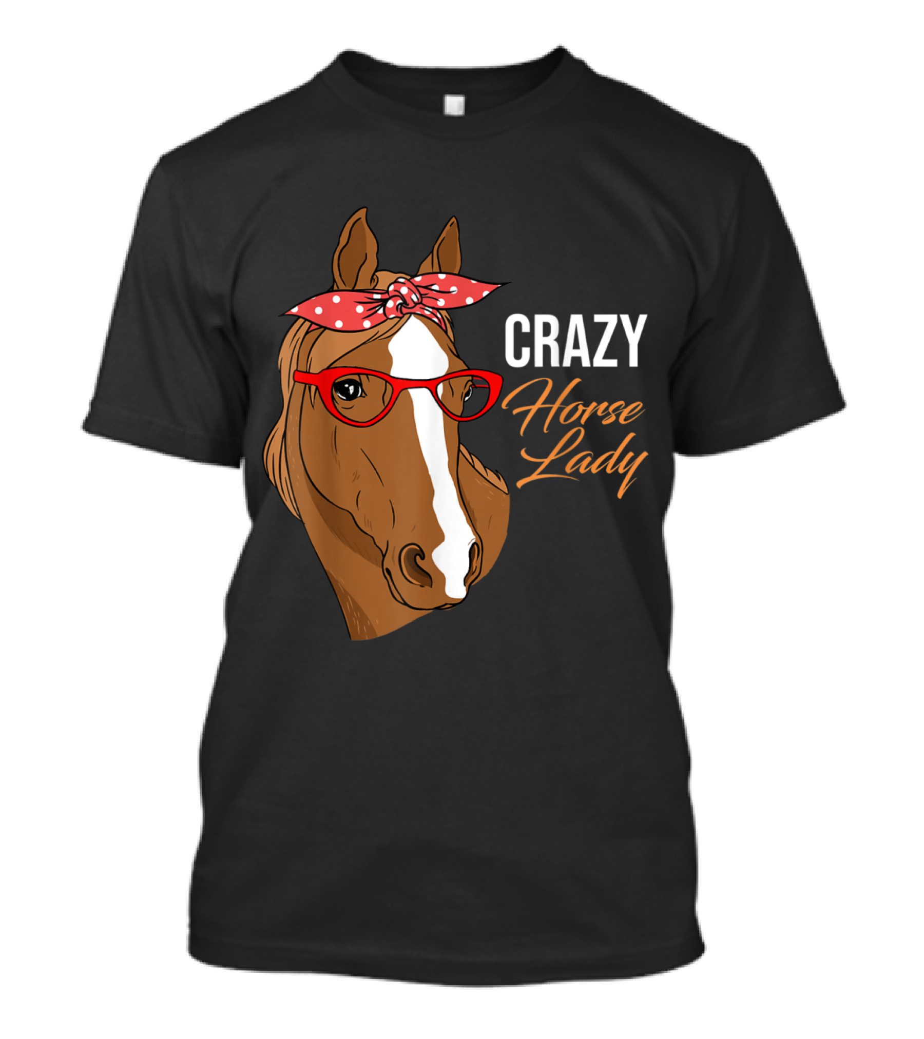 Crazy Horse Lady Fun Bandana Glasses Retro Style Horse T-Shirt
