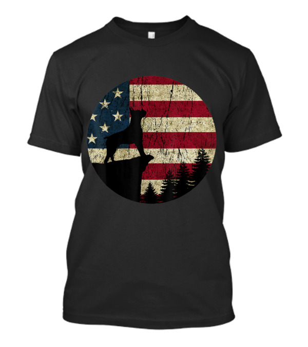 American Flag Vintage Boxer Silhouette With Patriotic Background T-Shirt