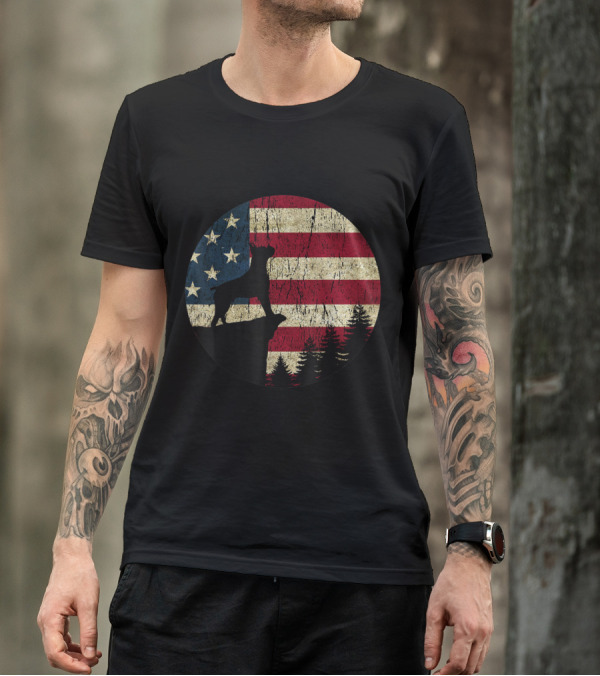 American Flag Vintage Boxer Silhouette With Patriotic Background T-Shirt