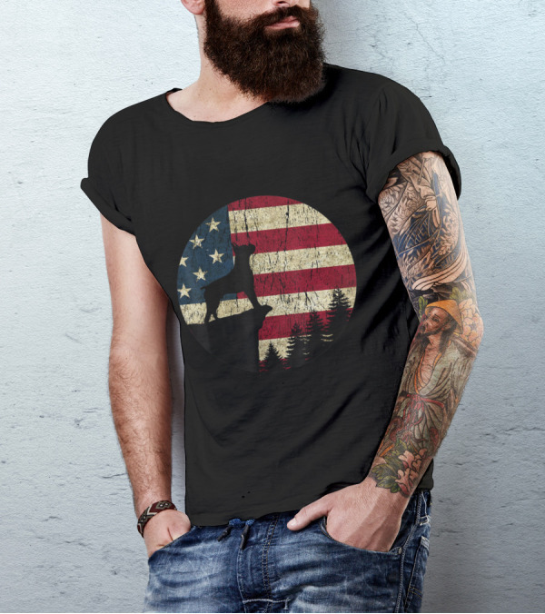 American Flag Vintage Boxer Silhouette With Patriotic Background T-Shirt