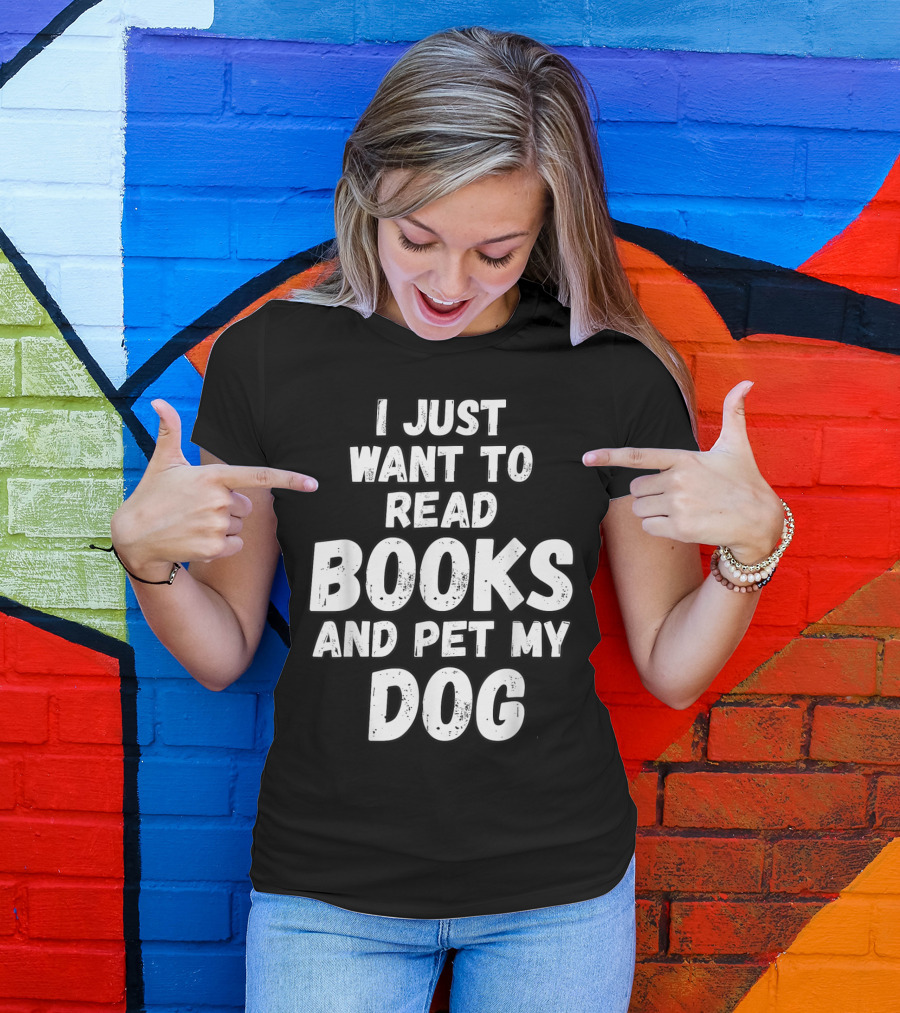 I Just Want To Read Books And Pet My Dog Retro T-Shirt