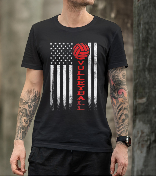 American Flag Volleyball Red Graphic Design For Girls Multicolor T-Shirt