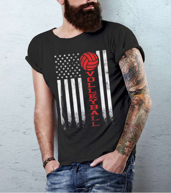 American Flag Volleyball Red Graphic Design For Girls Multicolor T-Shirt
