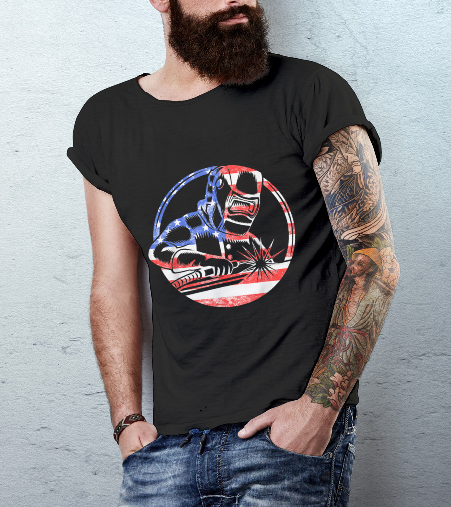 American Flag Welder Patriotic Fourth Of July T-Shirt