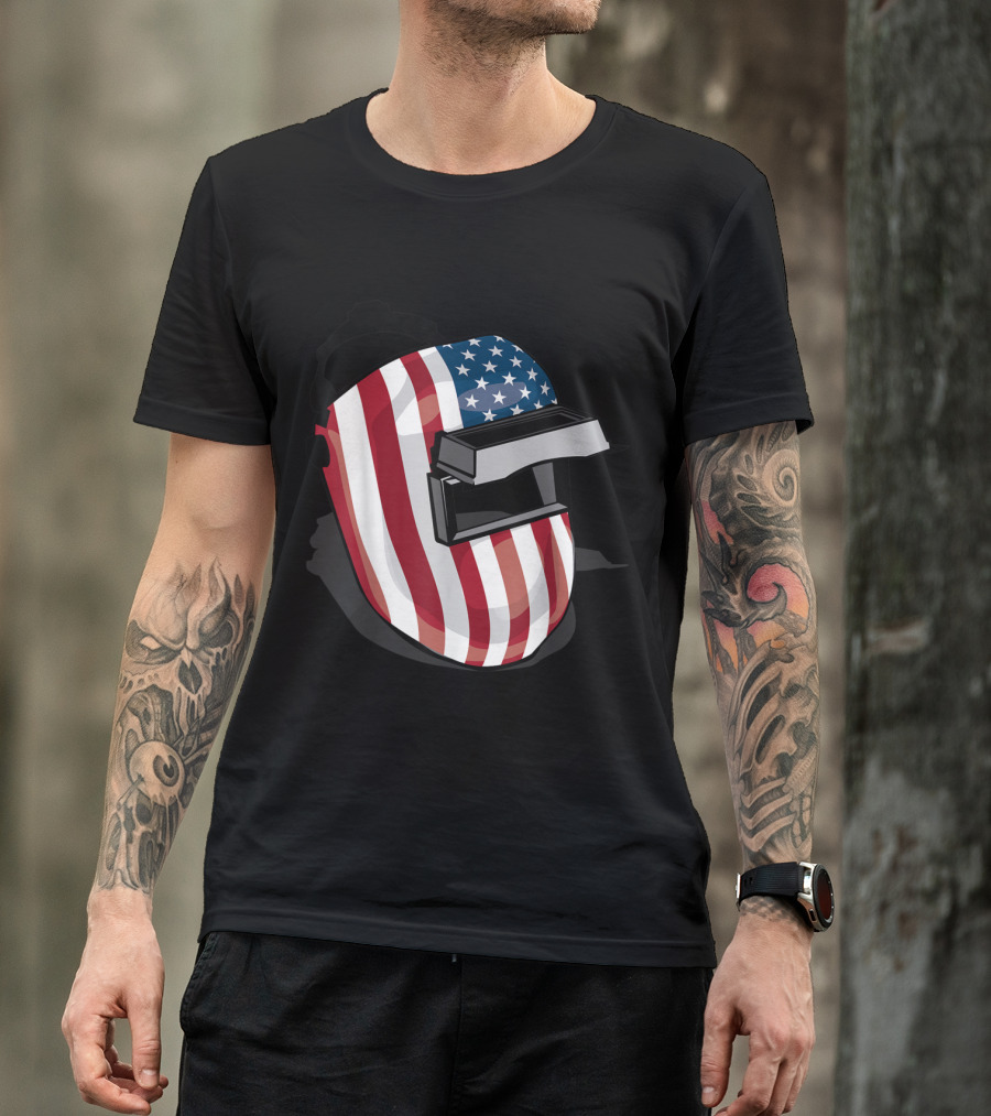 American Flag Pattern Welding Helmet T-Shirt