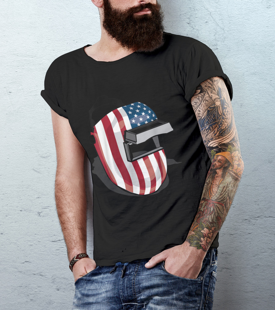 American Flag Pattern Welding Helmet T-Shirt