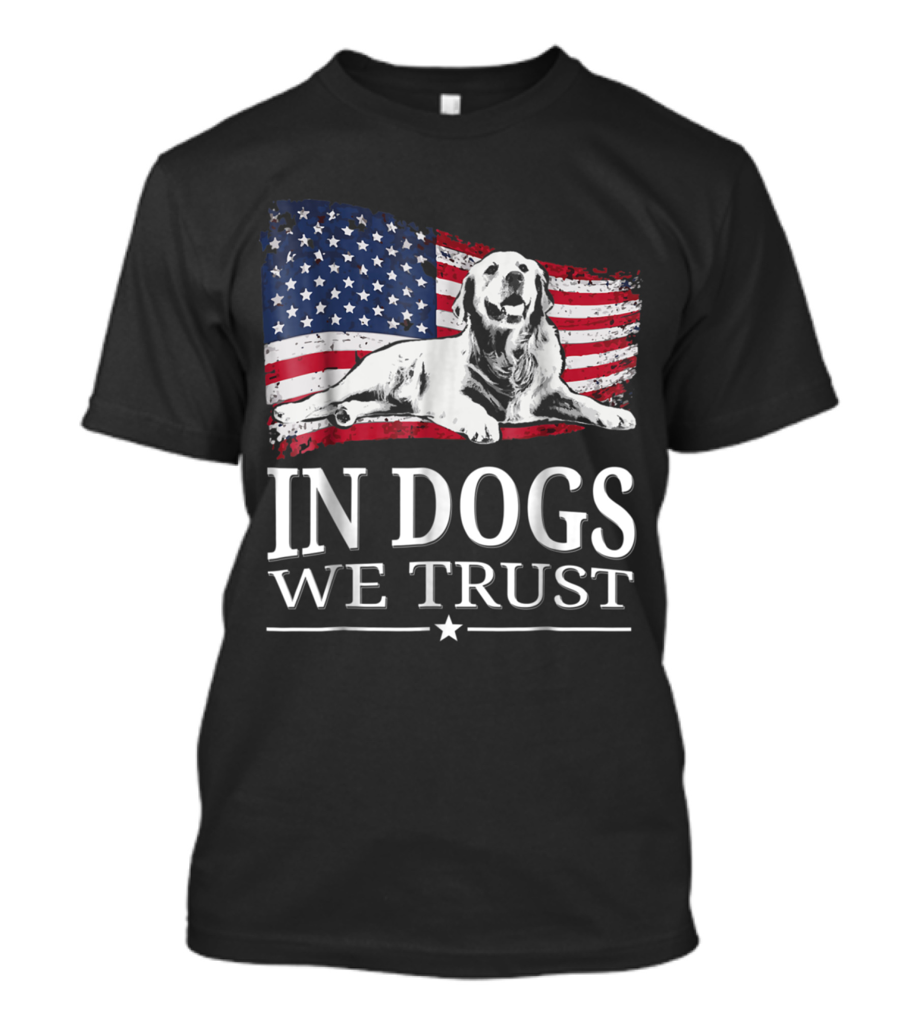In Dogs We Trust Golden Retriever American Flag T-Shirt