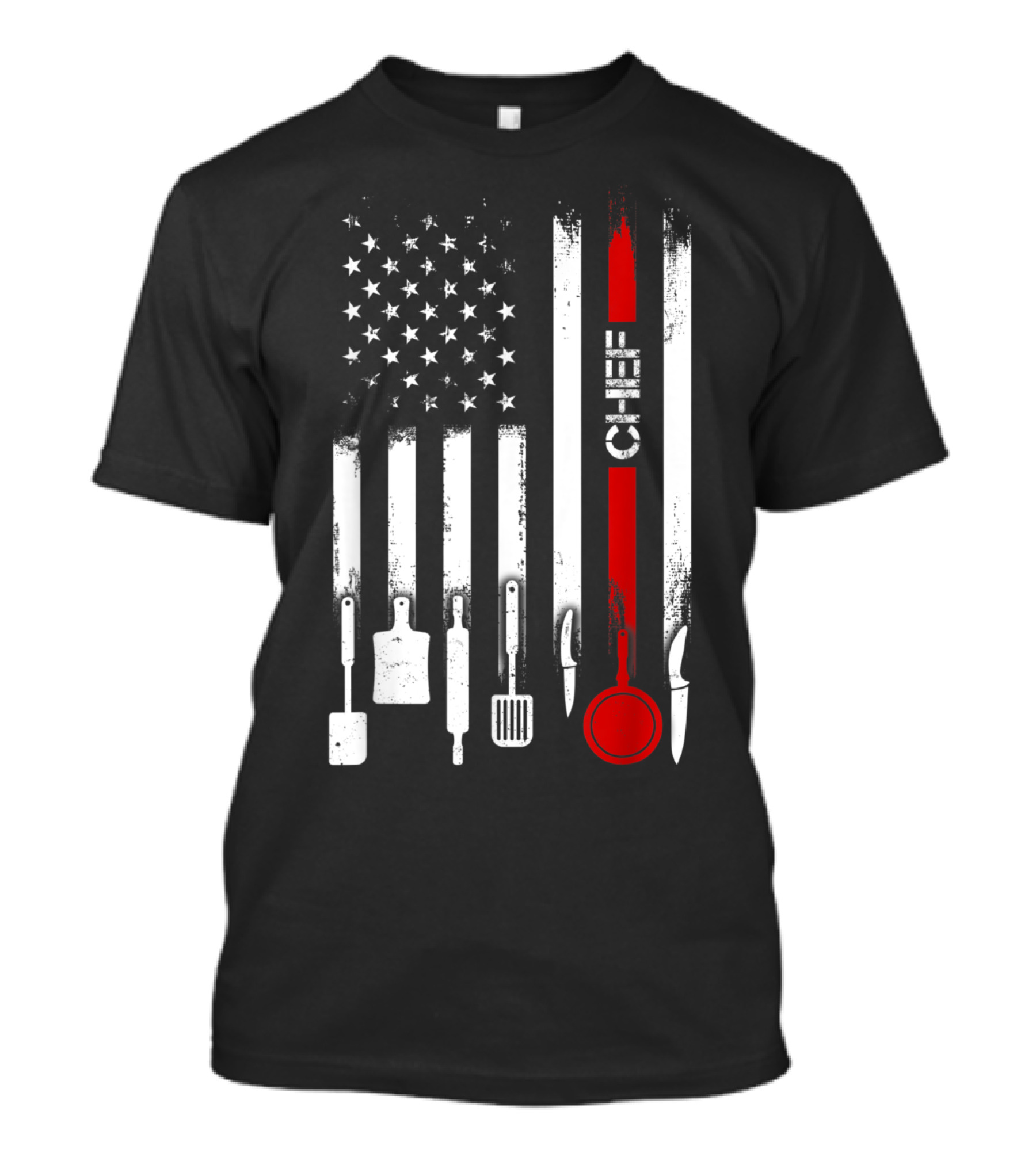American Flag With Chef Utensils Vertical Stripes T-Shirt