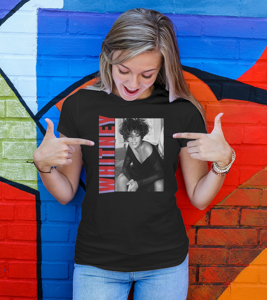 Whitney Classic Photo Bold Red Blue Text Monochrome T-Shirt