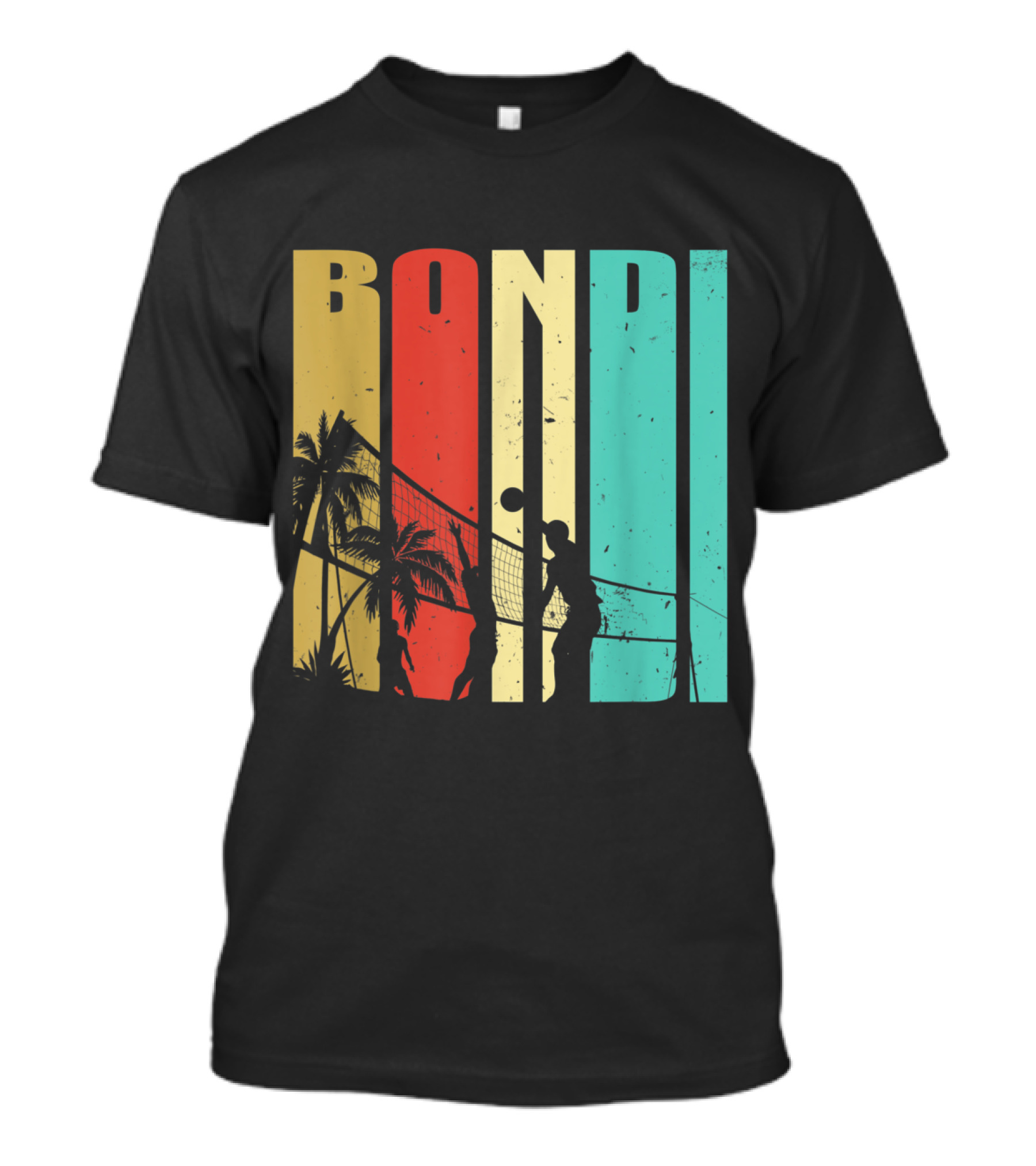 Bondi Beach Volleyball Silhouette With Palm Trees Australia Scenic Sport T-Shirt