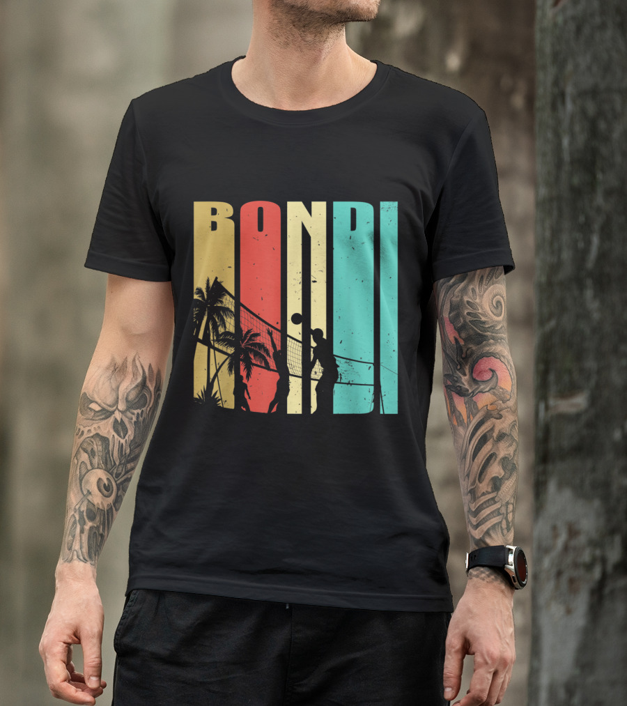 Bondi Beach Volleyball Silhouette With Palm Trees Australia Scenic Sport T-Shirt