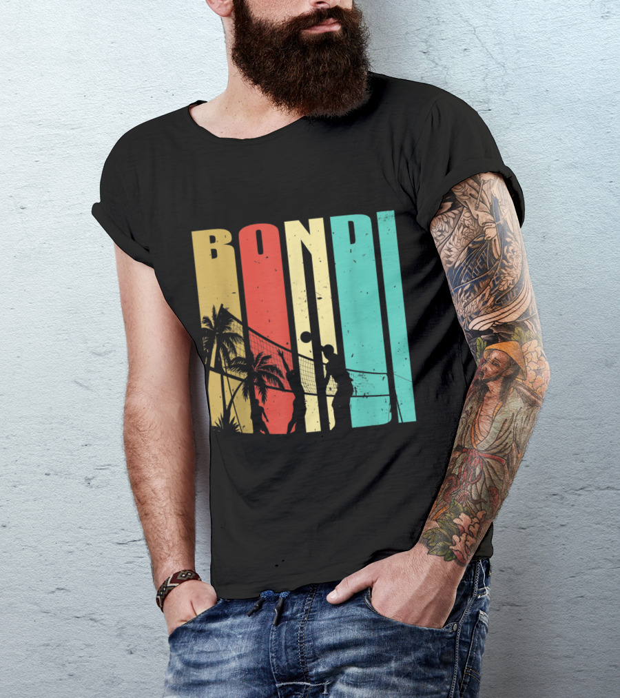 Bondi Beach Volleyball Silhouette With Palm Trees Australia Scenic Sport T-Shirt