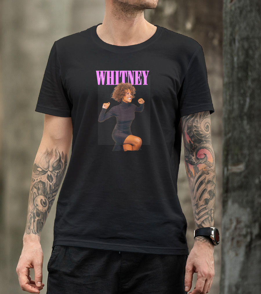 Whitney Joyful Pose With Text In Bold Pink Letters T-Shirt