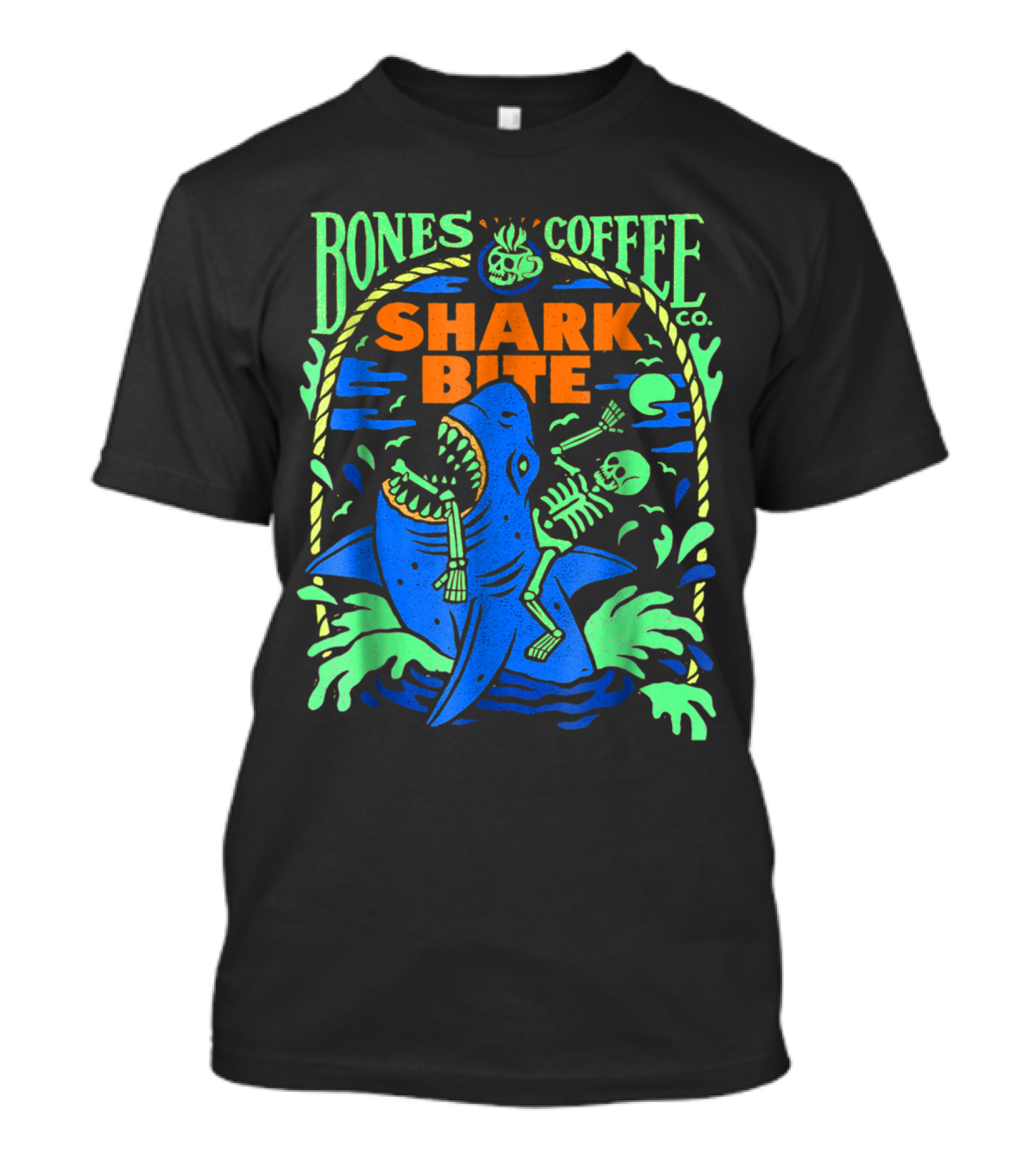 Bones Coffee Co Shark Bite Skeleton Adventure T-Shirt