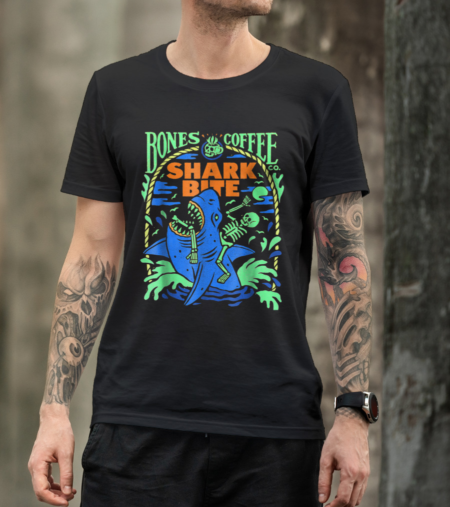 Bones Coffee Co Shark Bite Skeleton Adventure T-Shirt