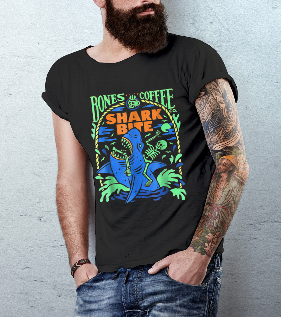 Bones Coffee Co Shark Bite Skeleton Adventure T-Shirt