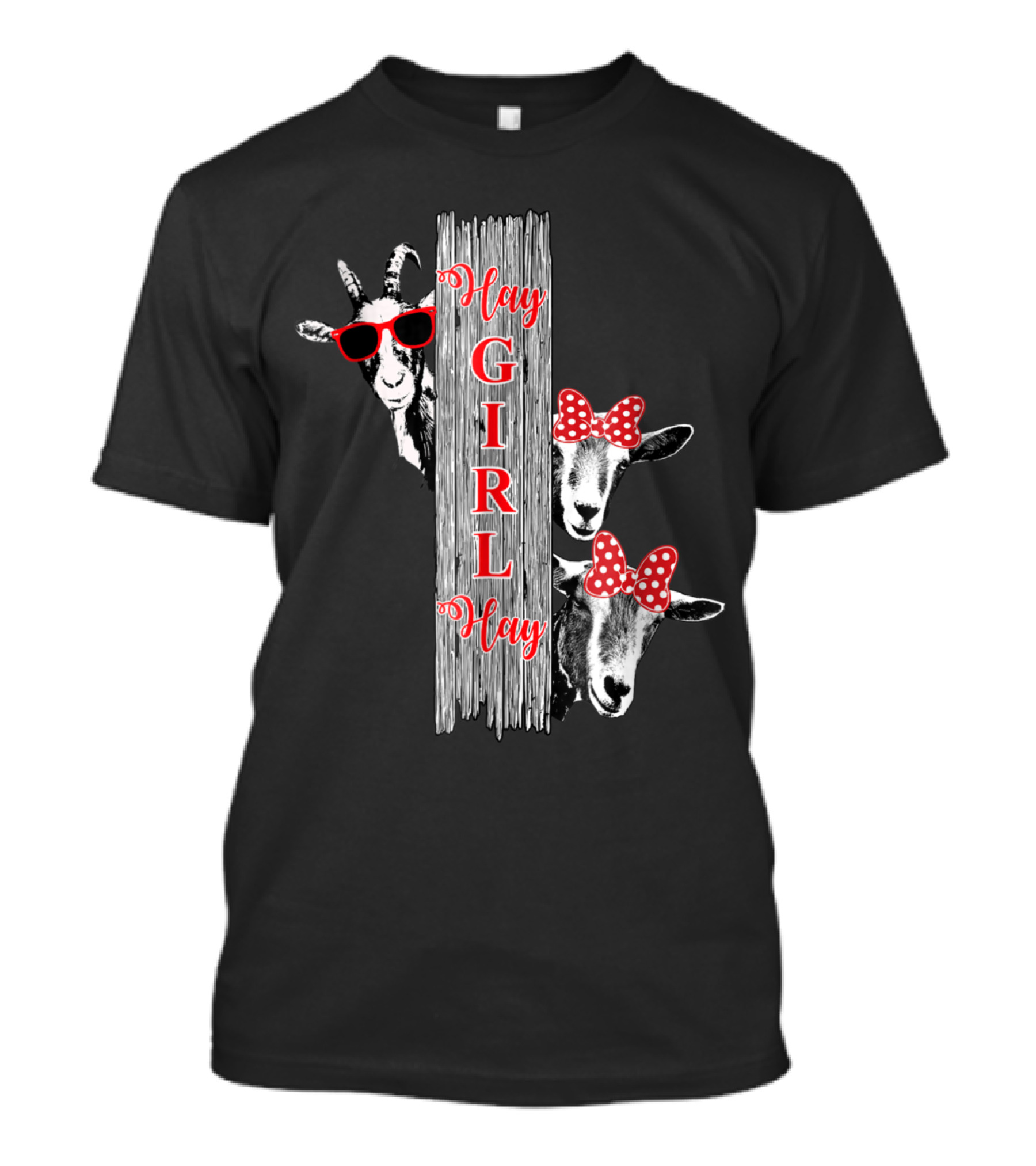 Hay Girl Hay Funny Goat Lovers Polka Dot Bows Sunglasses T-Shirt