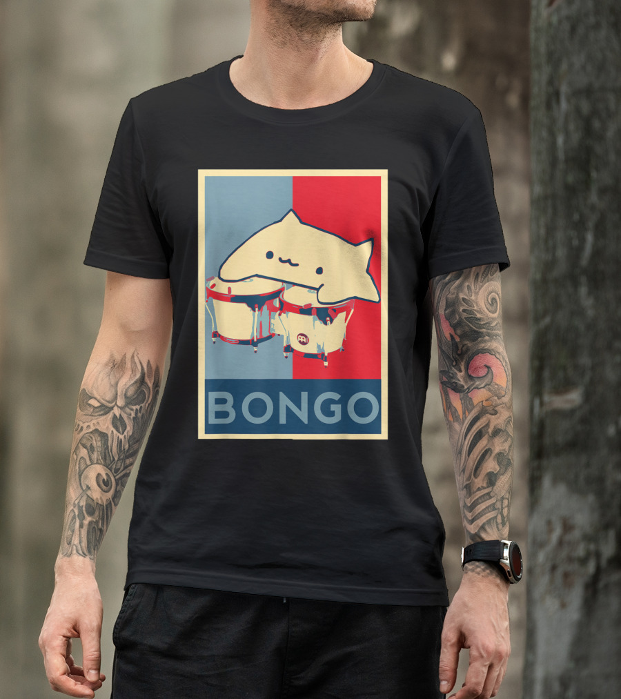 Bongo Cat Poster Style Playing Drums In Hope Colors T-Shirt