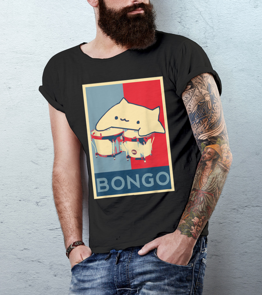 Bongo Cat Poster Style Playing Drums In Hope Colors T-Shirt