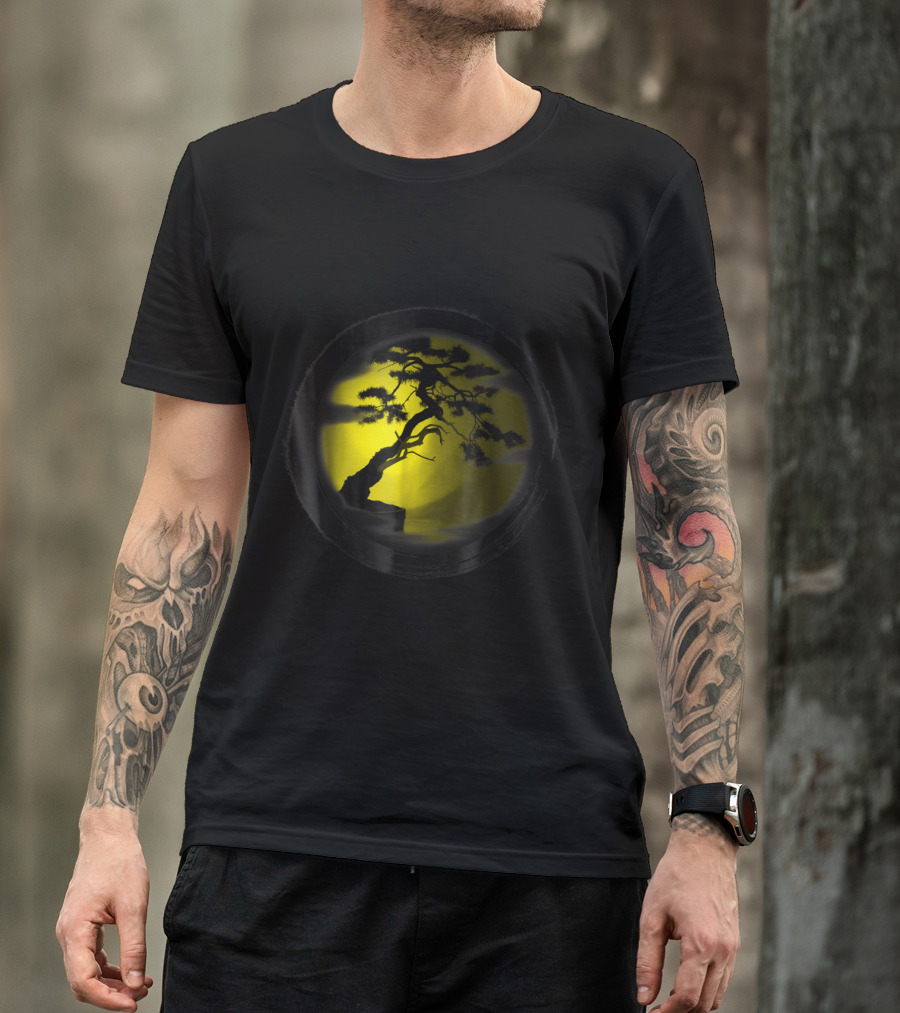 Bonsai Tree Moonlit Silhouette Yoga T-Shirt