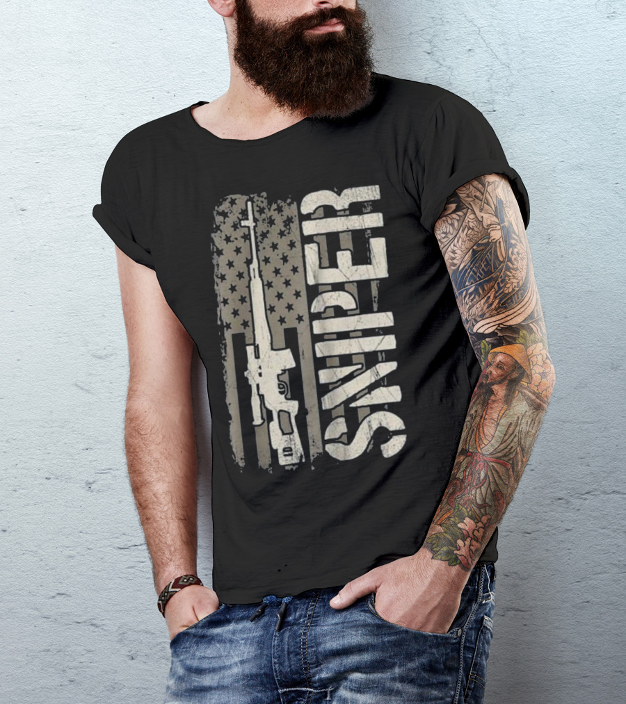 Sniper American Flag Military Rifle T-Shirt
