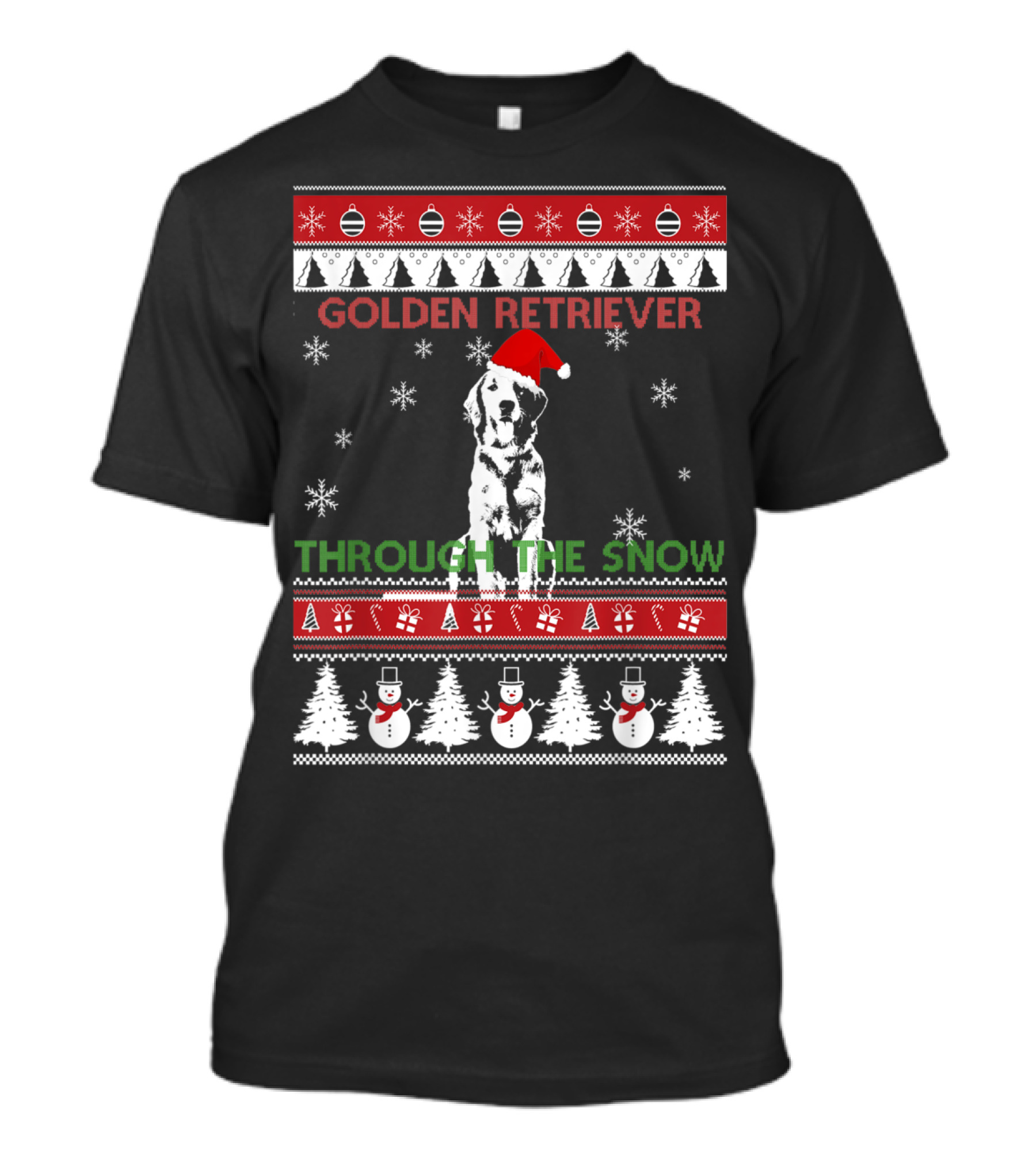 Golden Retriever Festive Snowflakes With Winter Trees And Snowmen Snow T-Shirt