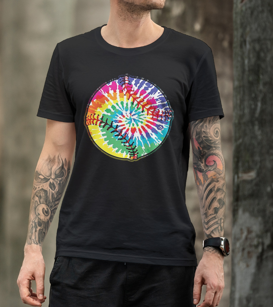 Tie Dye Colorful Baseball Softball Spiral T-Shirt