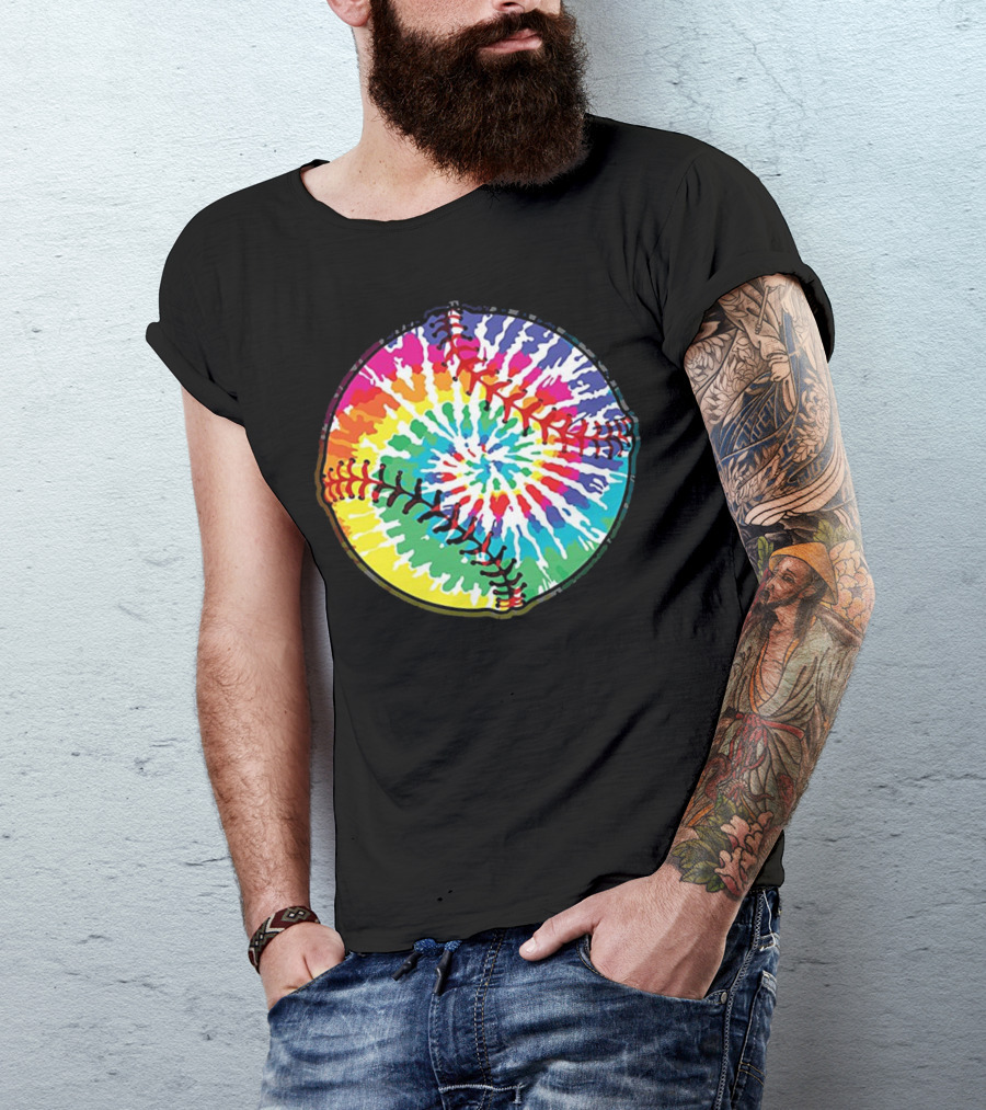 Tie Dye Colorful Baseball Softball Spiral T-Shirt