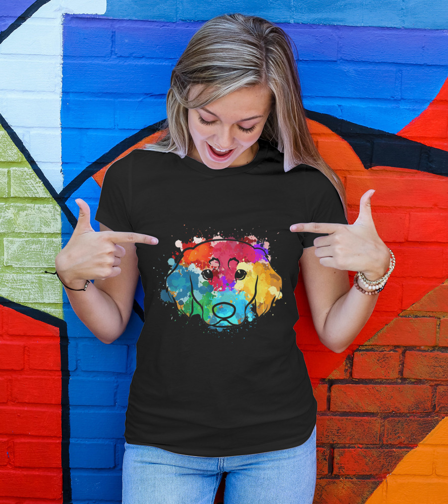 Golden Retriever Colorful Watercolor Splash Art Dog T-Shirt