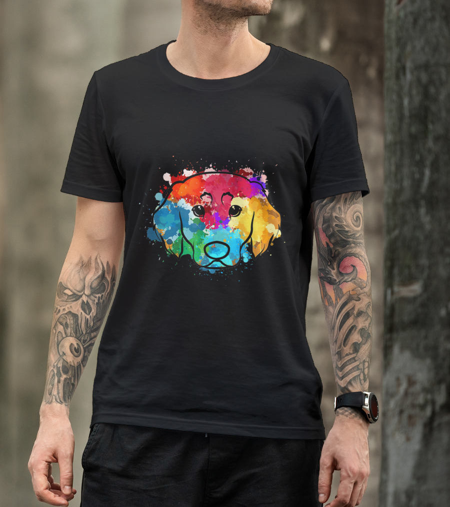 Golden Retriever Colorful Watercolor Splash Art Dog T-Shirt