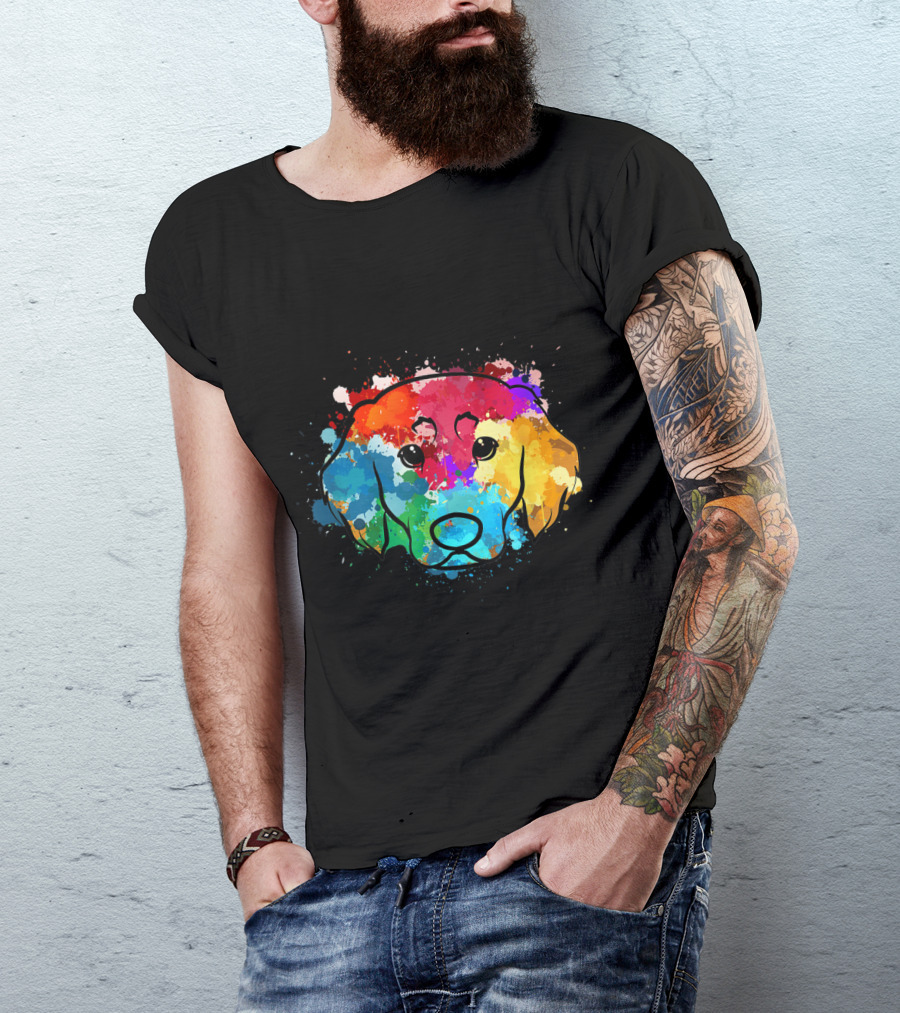 Golden Retriever Colorful Watercolor Splash Art Dog T-Shirt