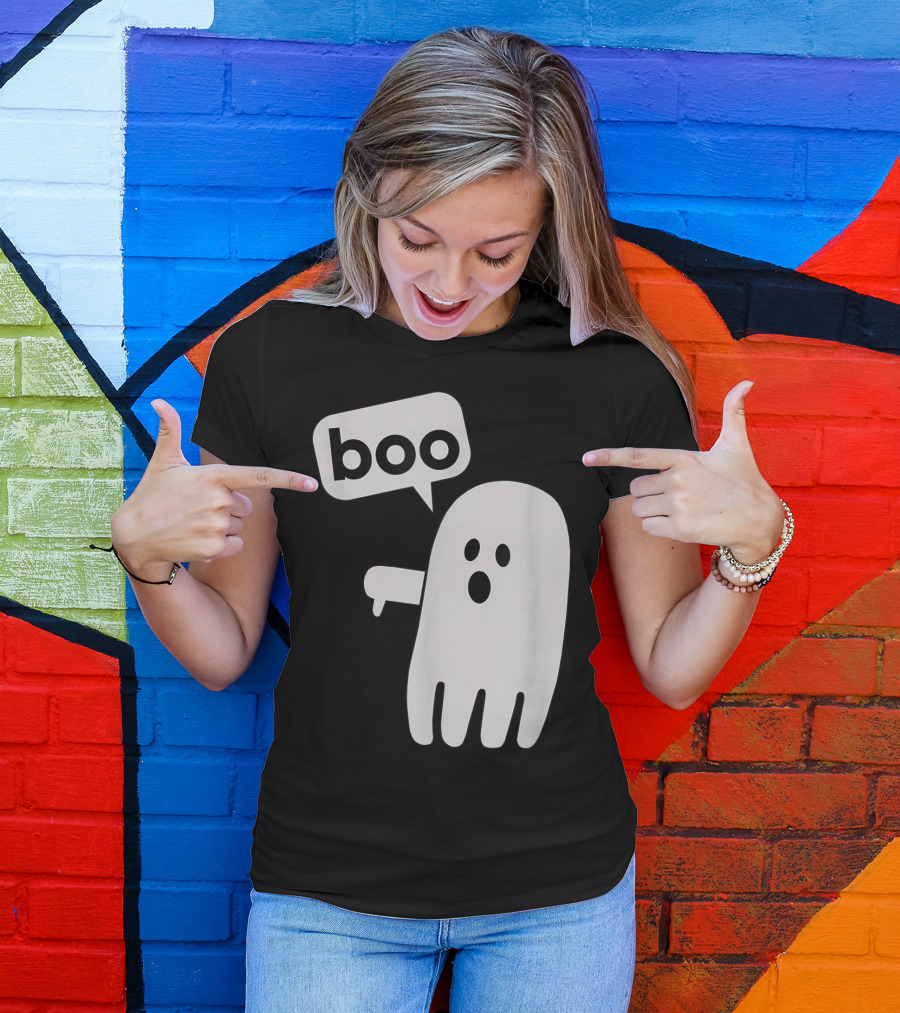 Boo Ghost Speech Bubble Thumbs Down Gesture T-Shirt