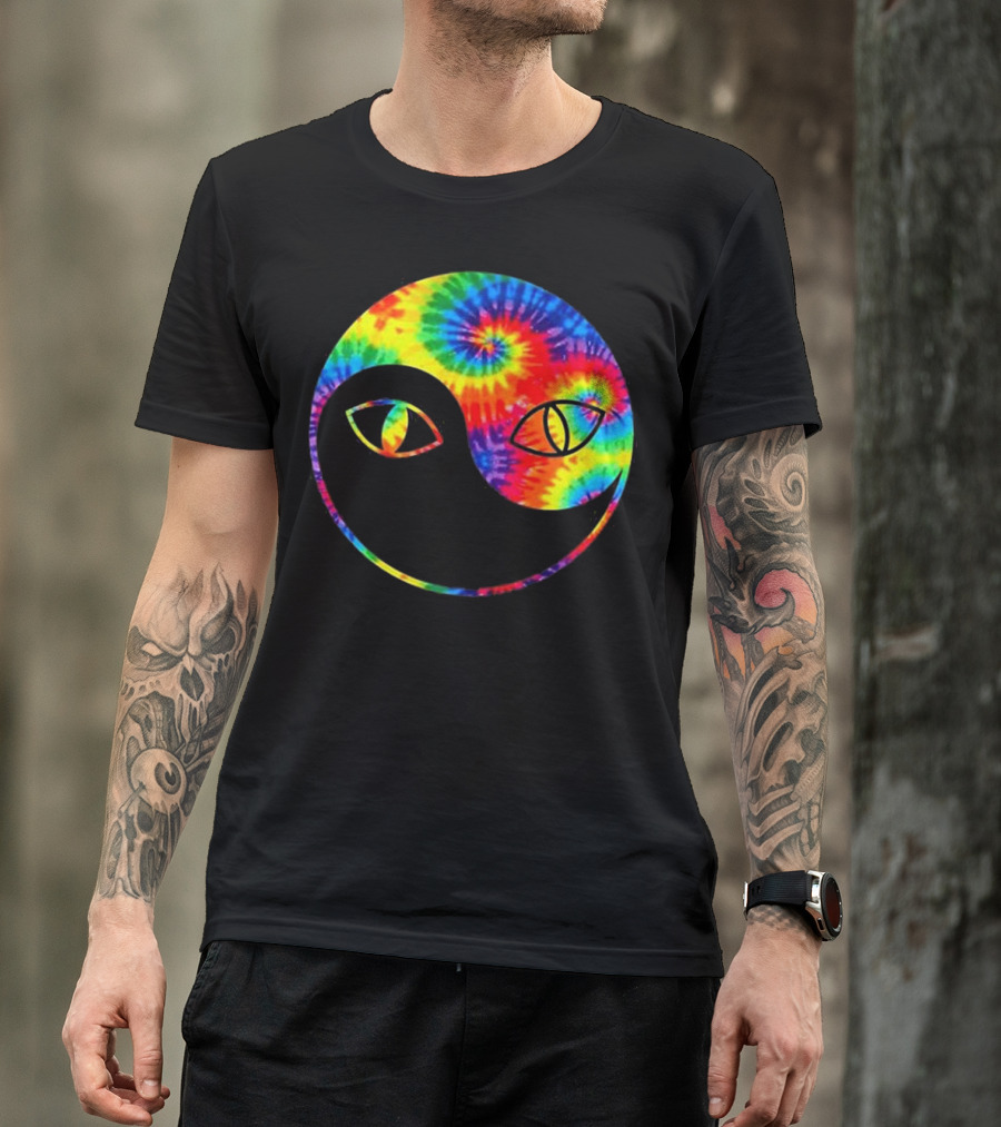 Tie Dye Yinyang Cats Rainbow Eyes Kitty T-Shirt