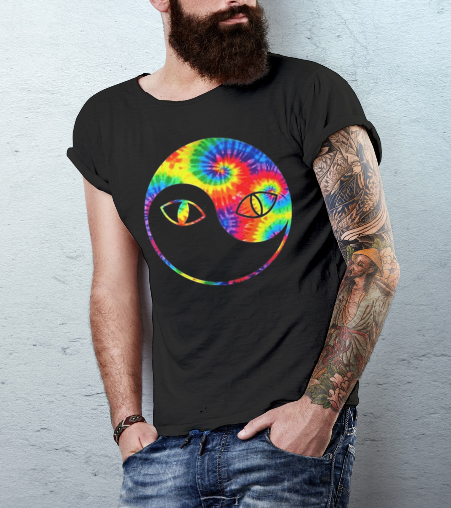 Tie Dye Yinyang Cats Rainbow Eyes Kitty T-Shirt