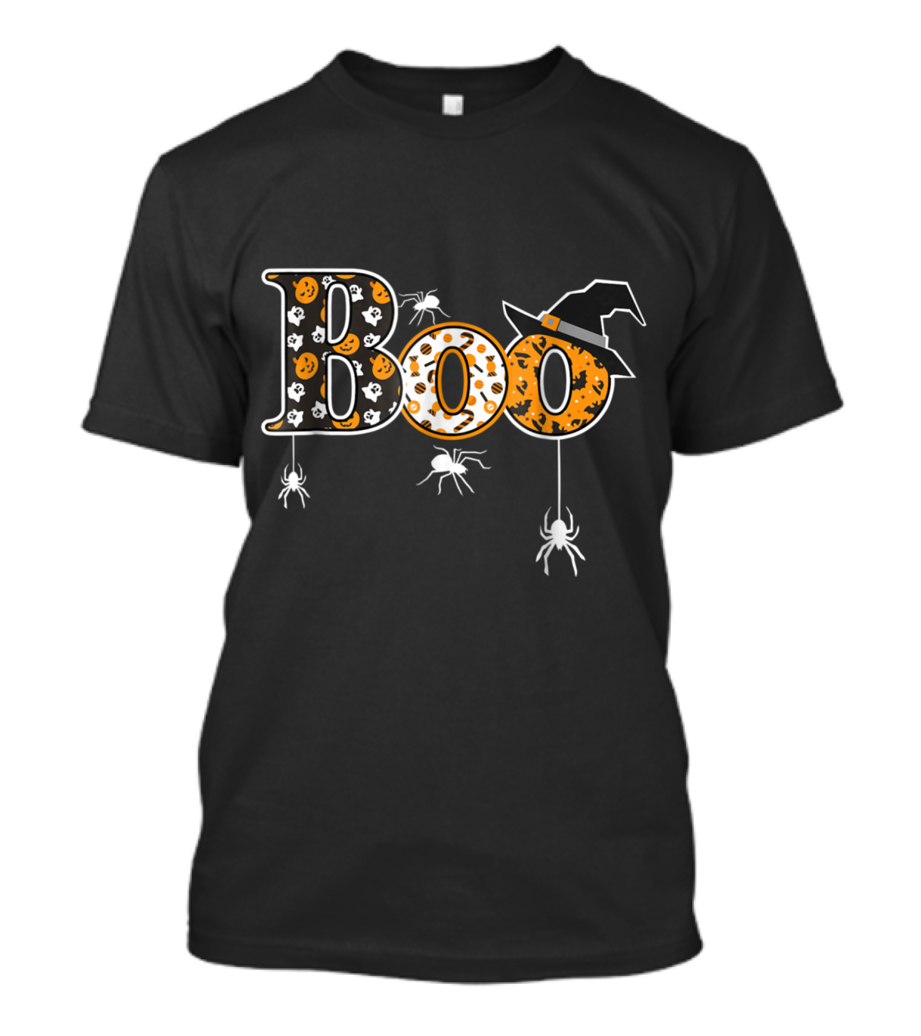 Spooky Boo Halloween With Spiders And Witch Hat T-Shirt