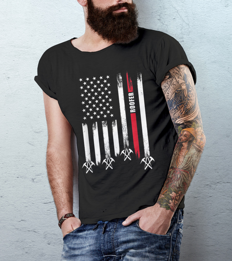 Roofer Pride American Flag With Roofing Tools T-Shirt