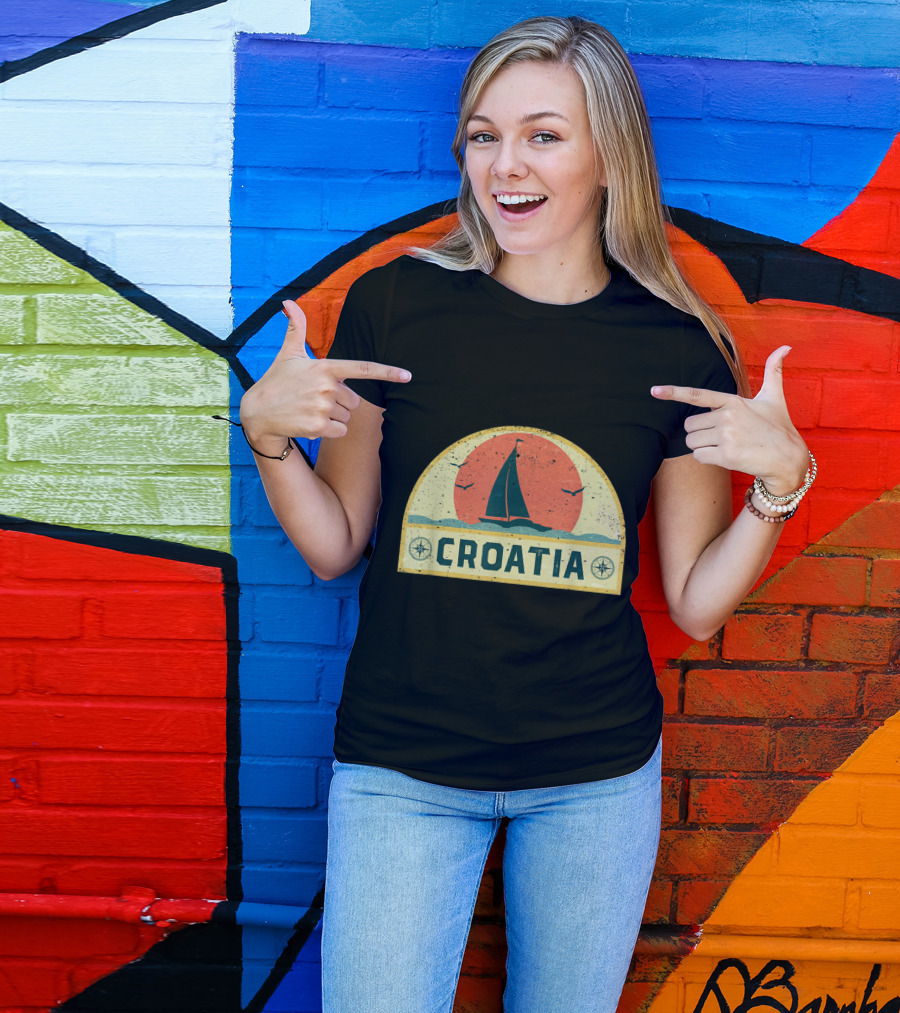 Croatia Sailing Vintage Sunset Adventure With Nautical Compass T-Shirt