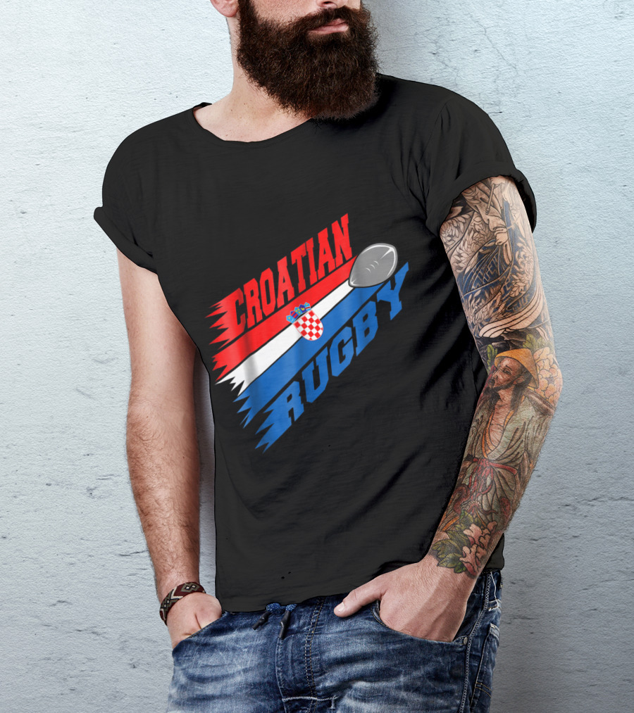 Croatian Rugby Croatia Flag Emblem With Rugby Ball T-Shirt
