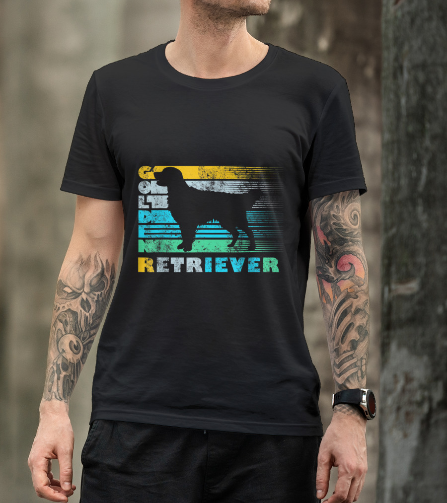Golden Retriever Retro Striped T-Shirt