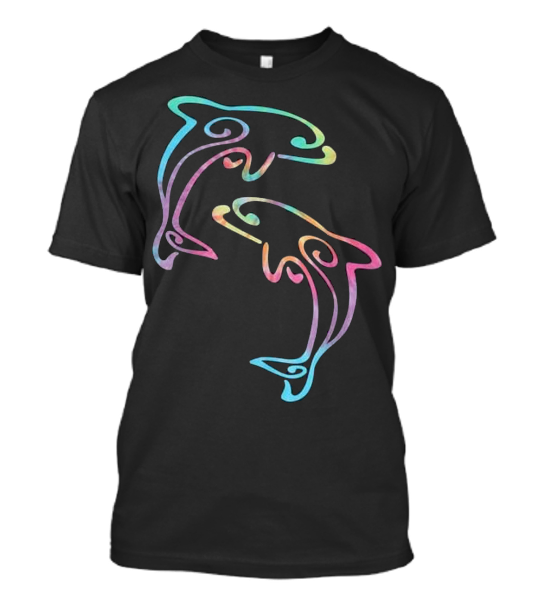 Tie Dye Dolphins Colorful Swirl Swimming T-Shirt