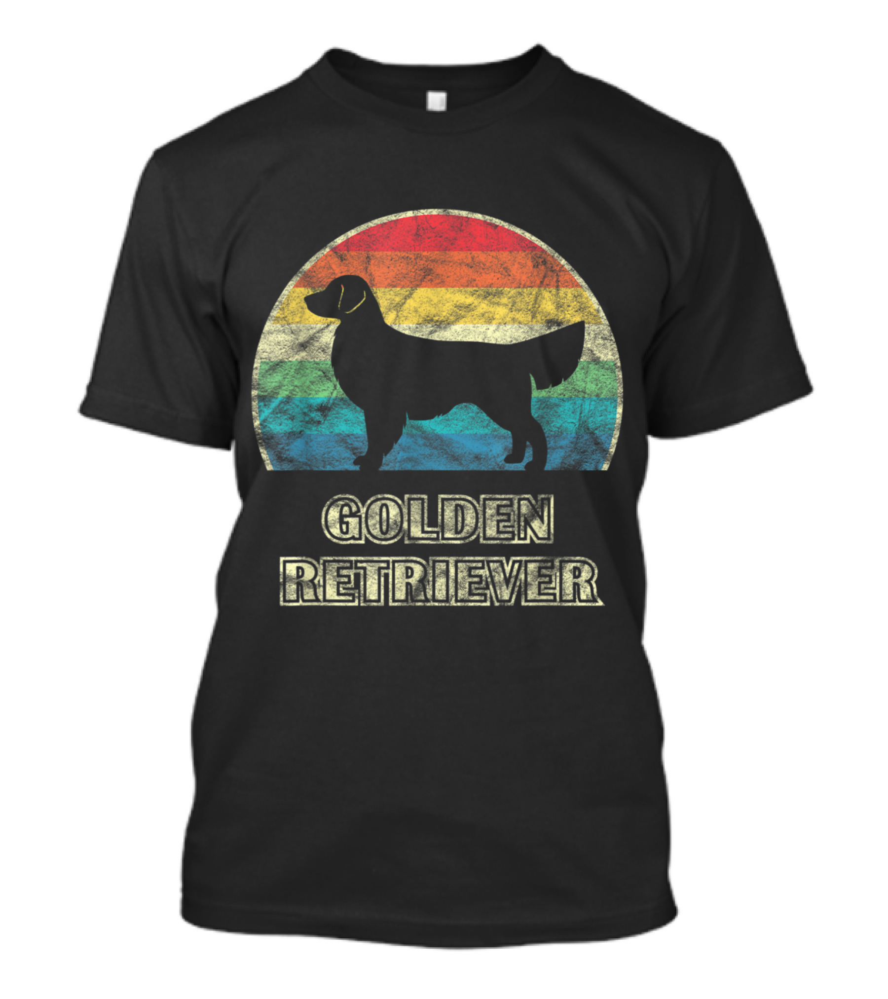 Golden Retriever Silhouette With Vintage Rainbow Circle T-Shirt