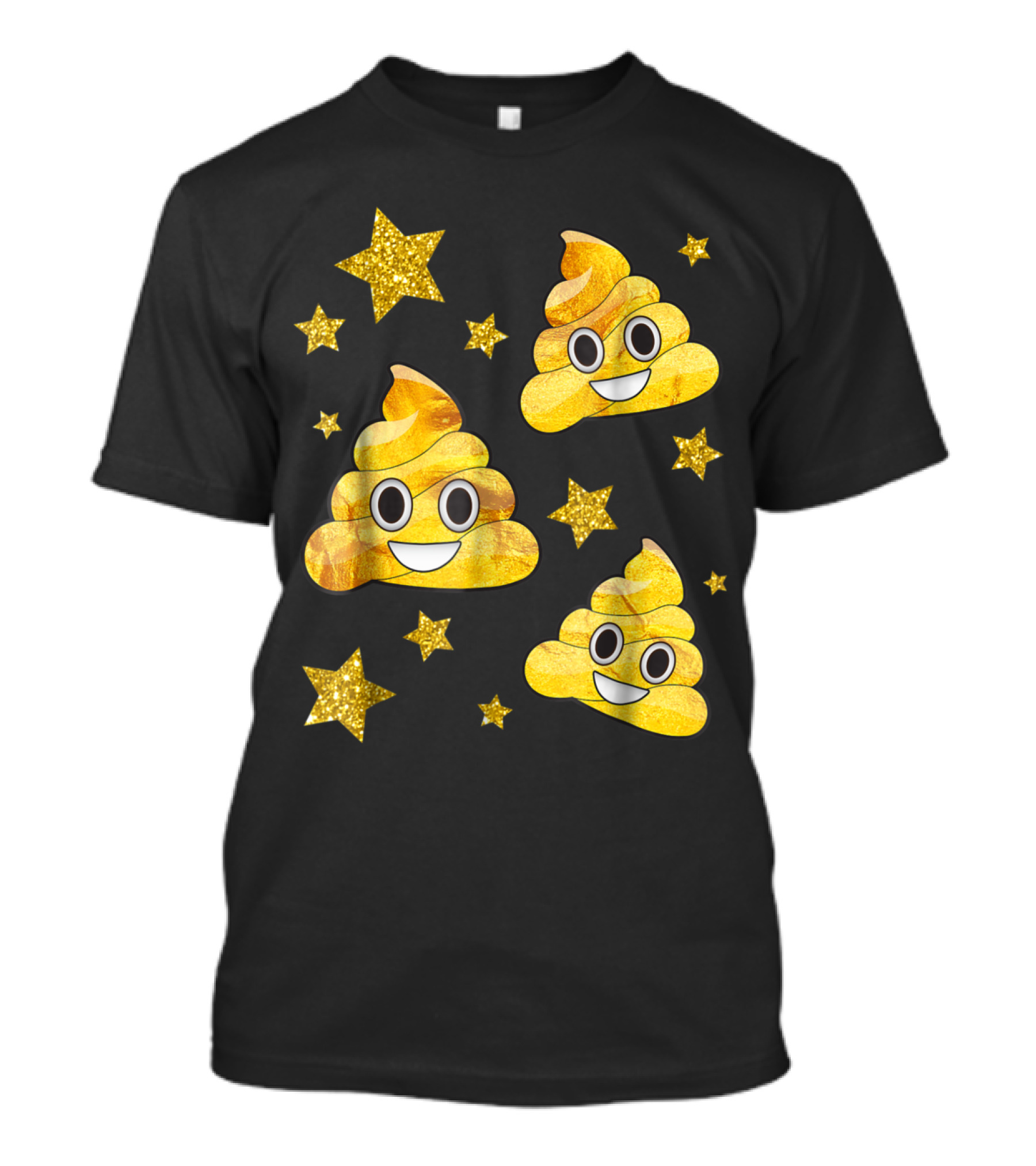 Golden Poop Emoji With Smiling Faces Surrounded By Glittering Stars T-Shirt