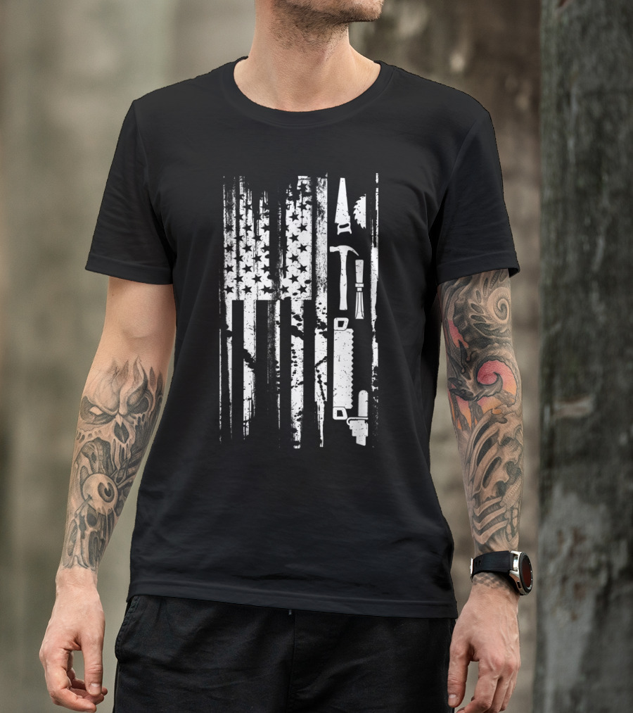 American Flag Tool Silhouette With Woodworking Tools T-Shirt