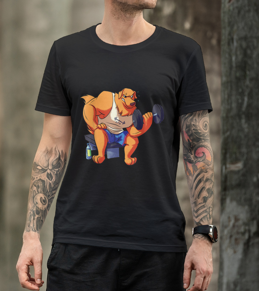 Golden Retriever Lifting Weights Bodybuilding Gym Workout T-Shirt