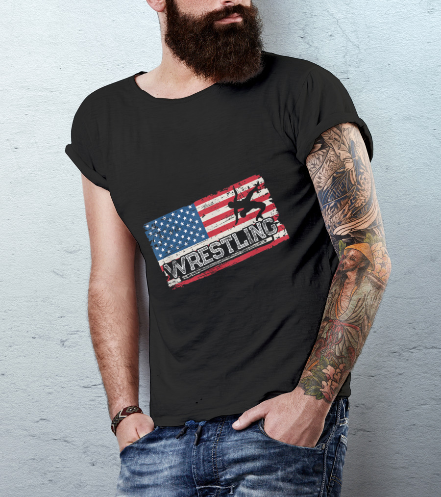 American Flag Wrestling Vintage Fan Iconic USA T-Shirt