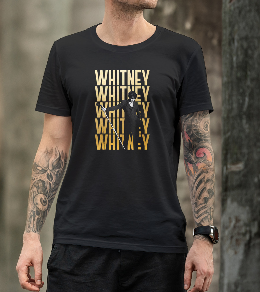 Whitney Houston Iconic Performance Typography Repeated Name T-Shirt