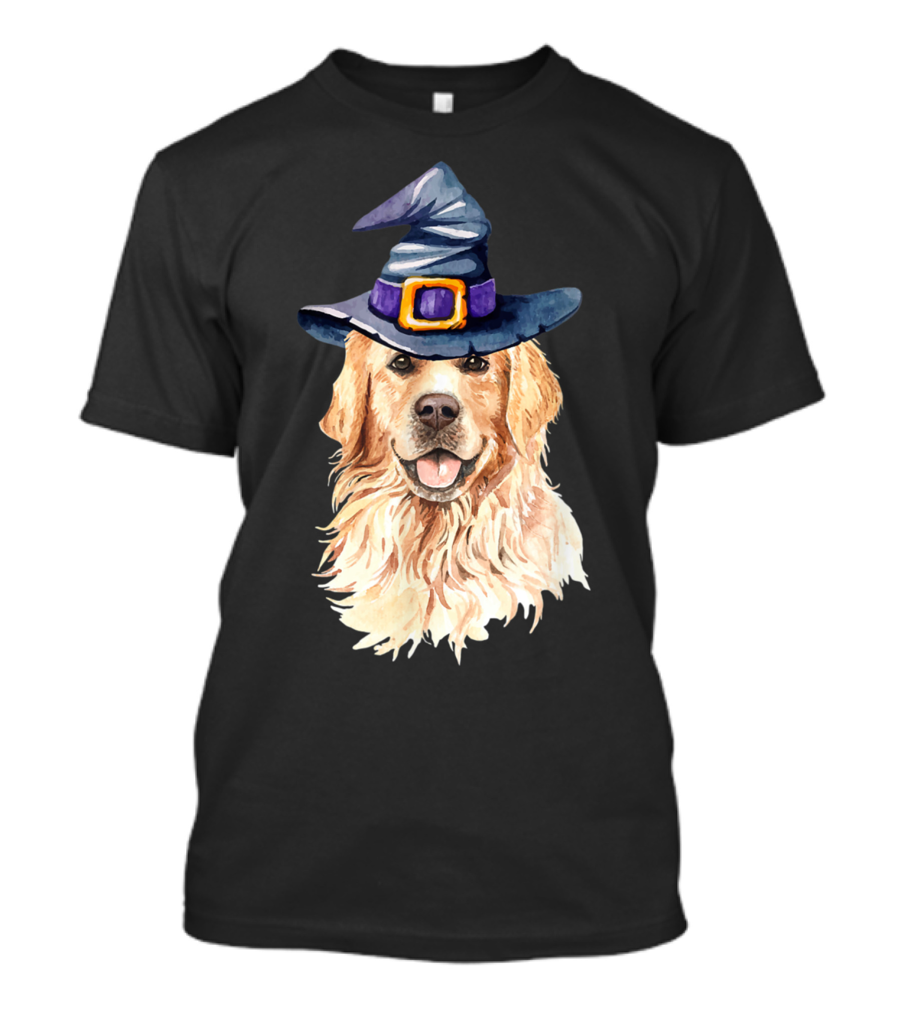 Golden Retriever In Witch Hat Illustration For Dog Lovers T-Shirt